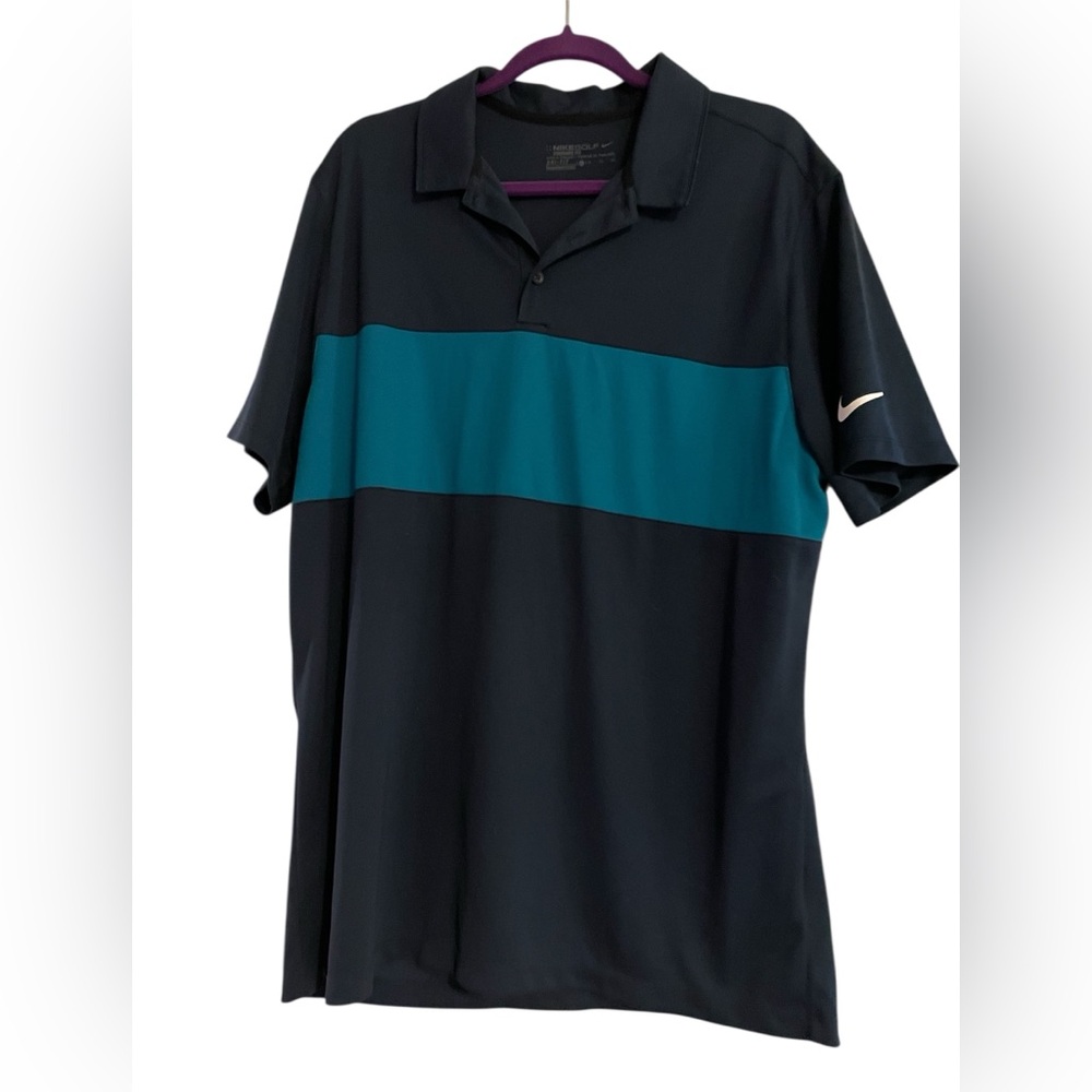 Nike Golf Blue‎ Striped Polo Shirt Men’s Size XL Dri-Fit Short Sleeve